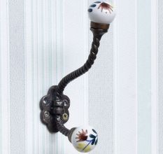 Brown and Yellow Flower Ceramic Iron Hooks