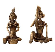 Brass Dhokra Two Tribal Women Figurines