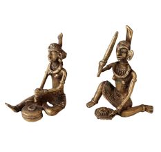 Brass Dhokra Two Tribal Women Figurines