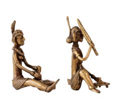 Brass Dhokra Two Tribal Women Figurines