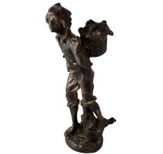Brass Grape Picker Figure Statue of a Young Boy