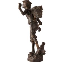 Brass Grape Picker Figure Statue of a Young Boy