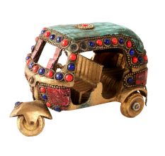 Brass Tuk Tuk Auto Rikshaw Statue With Colorful Stones