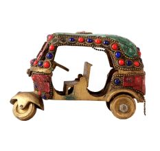 Brass Tuk Tuk Auto Rikshaw Statue With Colorful Stones