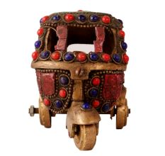 Brass Tuk Tuk Auto Rikshaw Statue With Colorful Stones