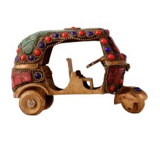 Brass Tuk Tuk Auto Rikshaw Statue With Colorful Stones