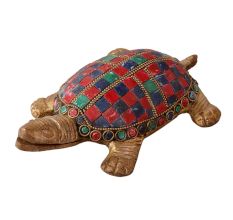 Brass Tortoise Statue With Colorful Stones