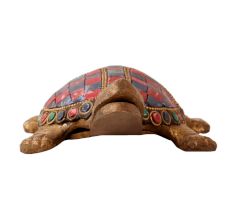 Brass Tortoise Statue With Colorful Stones