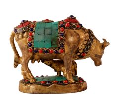Kamdhenu Cow With Calf Colorful Stones