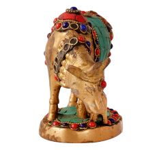 Kamdhenu Cow With Calf Colorful Stones