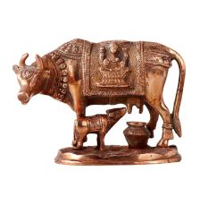 Brass Holy Kamdhenu With Calf Statue