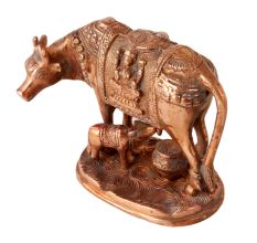 Brass Holy Kamdhenu With Calf Statue