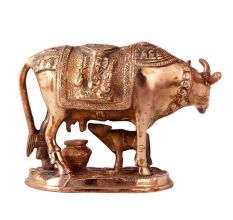 Brass Holy Kamdhenu With Calf Statue