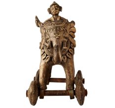 Brass Elephant With Rider Temple Toy On Wheels