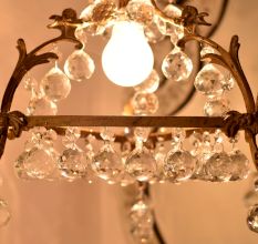 Vintage Italian Style Brass Enameled Chandelier with Octagonal Crystal Drops