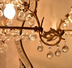 Vintage Italian Style Brass Enameled Chandelier with Octagonal Crystal Drops