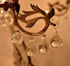 Vintage Italian Style Brass Enameled Chandelier with Octagonal Crystal Drops