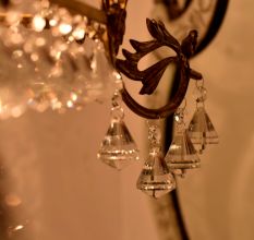 Vintage Italian Style Brass Enameled Chandelier with Faceted Diamond Crystal Drops