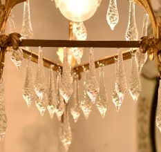 Vintage Italian Style Brass Enameled Chandelier with Twisted Icicles Crystal Drops