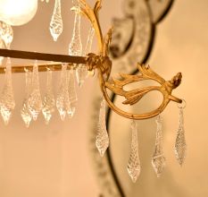 Vintage Italian Style Brass Enameled Chandelier with Twisted Icicles Crystal Drops