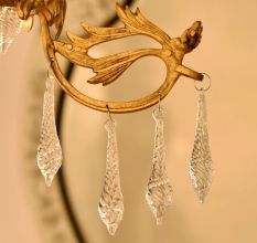 Vintage Italian Style Brass Enameled Chandelier with Twisted Icicles Crystal Drops