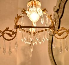 Vintage Italian Style Brass Enameled Chandelier with Twisted Icicles Crystal Drops