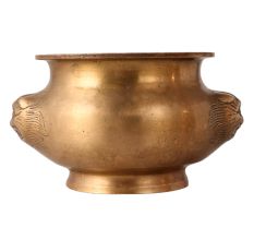 Traditional Brass Lota with Embossed Lion Face