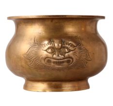 Traditional Brass Lota with Embossed Lion Face