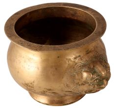 Vintage Brass Water Pot with Lion Engraving