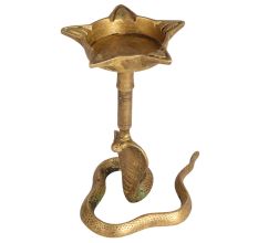 Vintage Cobra Lamp with 5 Jyots Made of Brass