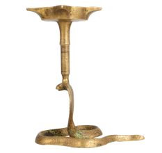 Vintage Cobra Lamp with 5 Jyots Made of Brass