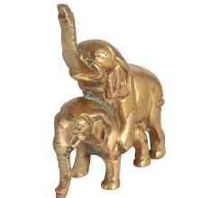 Brass Male and Female Elephant Meeting Statue