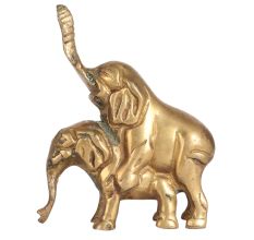 Brass Male and Female Elephant Meeting Statue