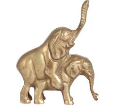 Brass Male and Female Elephant Meeting Statue