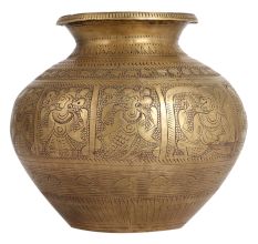 Vintage Holy Water Pot or Lota Engraved with God Figures