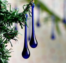 Dark Blue Glass Chandelier Drop Ornaments - Christmas Tree Ornaments - Set of 20