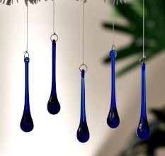 Dark Blue Glass Chandelier Drop Ornaments - Christmas Tree Ornaments - Set of 20