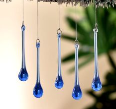 Blue Glass Chandelier Drop Ornaments - Christmas Tree Ornaments - Set of 20