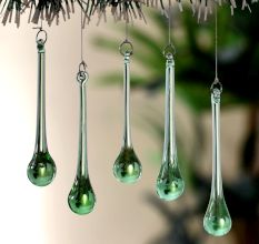 Green Glass Chandelier Drop Ornaments - Christmas Tree Ornaments - Set of 20