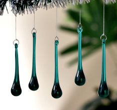 Set of 20 Dark Green Glass Chandelier Drop Ornaments - Christmas Tree Ornaments