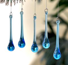 Turquoise Glass Chandelier Drop Ornaments - Christmas Tree Ornaments - Set of 20
