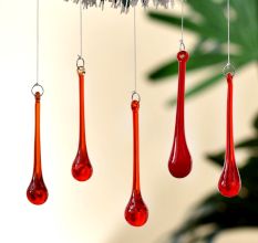 Red Glass Chandelier Drop Ornaments - Christmas Tree Ornaments - Set of 20