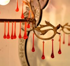 Red Glass Chandelier Drop Ornaments - Christmas Tree Ornaments - Set of 20