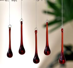 Amber Glass Chandelier Drop Ornaments - Christmas Tree Ornaments - Set of 20