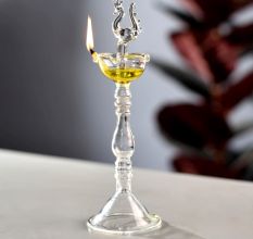 Borosilicate Clear Glass Oil Lamp with Peacock Figurine