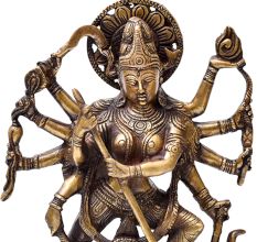 Brass Statue Of Mahishasura-Mardini Goddess Durga