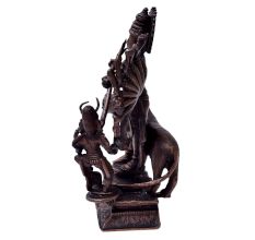 Copper Statue Of Goddess Durga Killing Mahishasur In Dark Finish