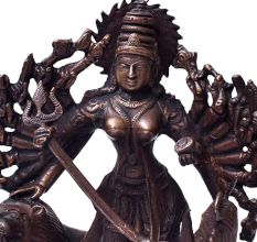 Copper Statue Of Goddess Durga Killing Mahishasur In Dark Finish