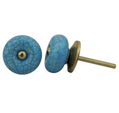 Turquoise Crackle Ceramic Cabinet  Knob
