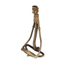 Handmade Brass Figurine Playing Drum in Tribal Art